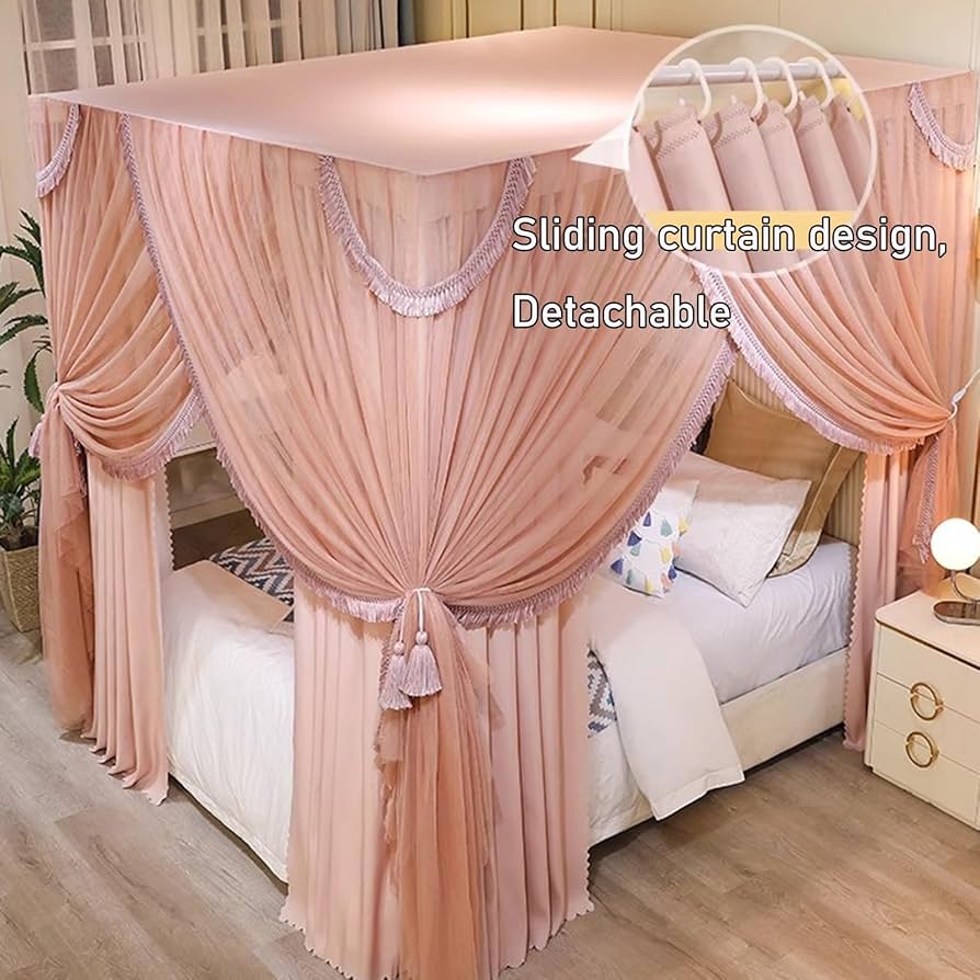 Amazon｜天蓋付きベッドカーテン 豪華なベッドの幌帯の支柱、四季の2階